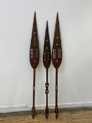A group of three oceanic spears / paddles, a matching pair and one slightly shorter, larger measures
