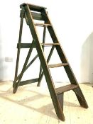 A set vintage of green painted pine four rung folding step ladders, early 20th century, stamped