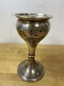 A 1930's Birmingham silver vase of tulip form with wooden base, measures 15cm high, weighs 166