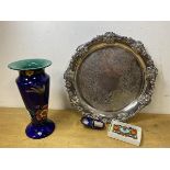 A mixed lot including a Maling vase, measures 18cm high, an Epns circular tray, thimble and an