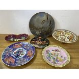 A collection of china including a wall plate depicting St Basil's cathedral, Moscow, a 1930's bowl