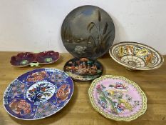 A collection of china including a wall plate depicting St Basil's cathedral, Moscow, a 1930's bowl