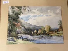 Jackson Simpson, River running through valley, watercolour, signed bottom left, measures 31cm x