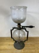 A vintage coffee peculator, the two glass reservoirs marked PS below a thistle, measures 46cm high