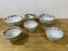 A group of three early 19thc teabowls including those by Newhall, two sugar bowls and a tea bowl, (