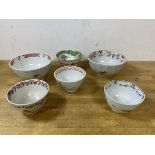 A group of three early 19thc teabowls including those by Newhall, two sugar bowls and a tea bowl, (