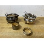 Two Birmingham silver napkin rings, combined weight of 38 grammes, an Epns milk jug and sugar