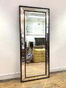 A 20th century wall hanging mirror, sectional and bevel glazed, 170cm x 73cm