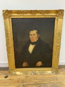 19thc half length portrait of gentleman, oil on canvas, a/f, measures 91cm x 70cm