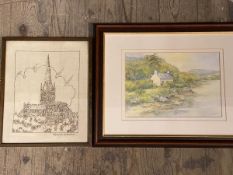 J Sayer, Kyleakin Isle of Skye, watercolour, signed bottom right, paper label verso, measures 19cm x