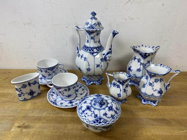A collection of Royal Copenhagen blue lace edged china of various ages 1950's - 1970's, including