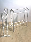 Two early 20th century white painted towel rails, H77cm, W62cm, D31cm