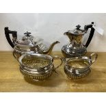 An Epns tea and coffee service including coffee pot, measures 19cm high, a teapot, sugar bowl and