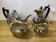 An Epns tea and coffee service including coffee pot, measures 19cm high, a teapot, sugar bowl and