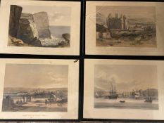 After J C Schetky, 19thc prints including Lerwick, Zetland, Central view of Kirkwall from W, Noup of