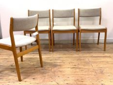 Farstrup, A set of four Danish mid century beech dining chairs, with grey wool upholstered back