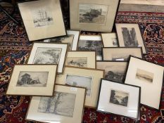 A collection of late 19th early 20thc etchings, some of Edinburgh interest and landscapes, a