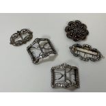 A group of three late 19th early 20thc buckles in 18thc style with paste diamonds to edges, two