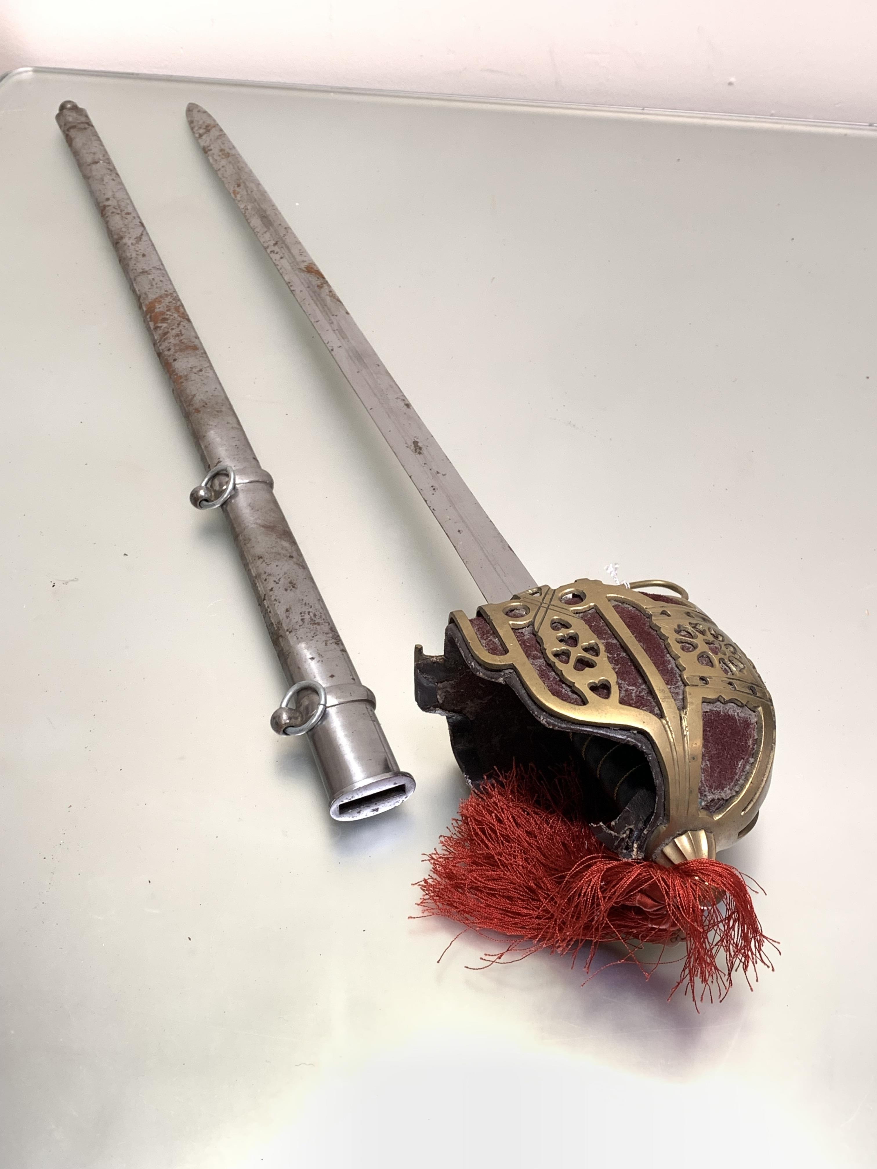 A Scottish brass hilted basket sword (modern construction) the brass hilt with felt liner and - Image 5 of 6