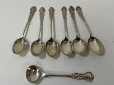A set of six silver coffee spoons, London 1900, makers mark KP Bros, handle engraved with a P, a