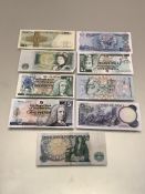 Bank notes UK 2 x £5 + 5 x £1 + Jerseny £1 + Poland 20 zkoty