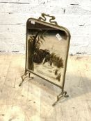 An Art Nouveau period cast brass mirrored fire screed, H68cm, W45cm