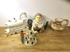 A group of four china teapots including a novelty Coronation Street Ena Sharples (24cm h), a