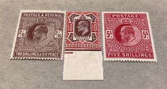 Stamp Interest :- 1902-10 2/6 SG260, good perfs, hint of a wrinkle (gum) top left cat £275: 5/- S.G.