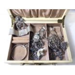 A jewellery box with quantity of white metal and silver jewellery including bangles, buckles,