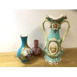 A mixed lot including a Dresden bud vase depicting a Royal figure to one side and flowers to