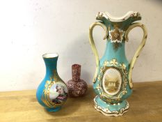 A mixed lot including a Dresden bud vase depicting a Royal figure to one side and flowers to