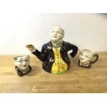 A novelty china teapot, impressed to base Mr Pickwick Proposes a Toast, stamped Lindgard, (19cm h)