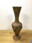 A brass vase with cabuchon decoration of baluster form (30cm high)