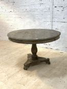 Coach House, A French style stained pine table, the circular top over a reeded baluter column,