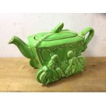 A vintage novelty china teapot, Cinderella, in the form of a carriage with slipper finial,