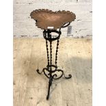 An Arts and Crafts period copper and wrought metal occasional table, the trefoil top with