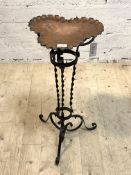 An Arts and Crafts period copper and wrought metal occasional table, the trefoil top with