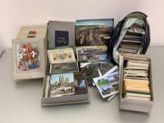 Postcard interest:- A quantity of postcards (1000s) in three boxes, mostly mid century to modern