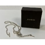 Two Gucci Albert style chains with heart shaped pendants marked 925, (longer 46cm) with original