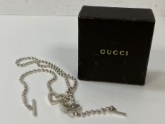Two Gucci Albert style chains with heart shaped pendants marked 925, (longer 46cm) with original