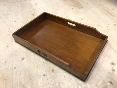 An early 20thc oak butlers tray with pierced handles to side (9cm x 71cm x 45cm)