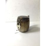 A continental coin bank in the form of a barrel with handle, top inscribed 21st November 1929,