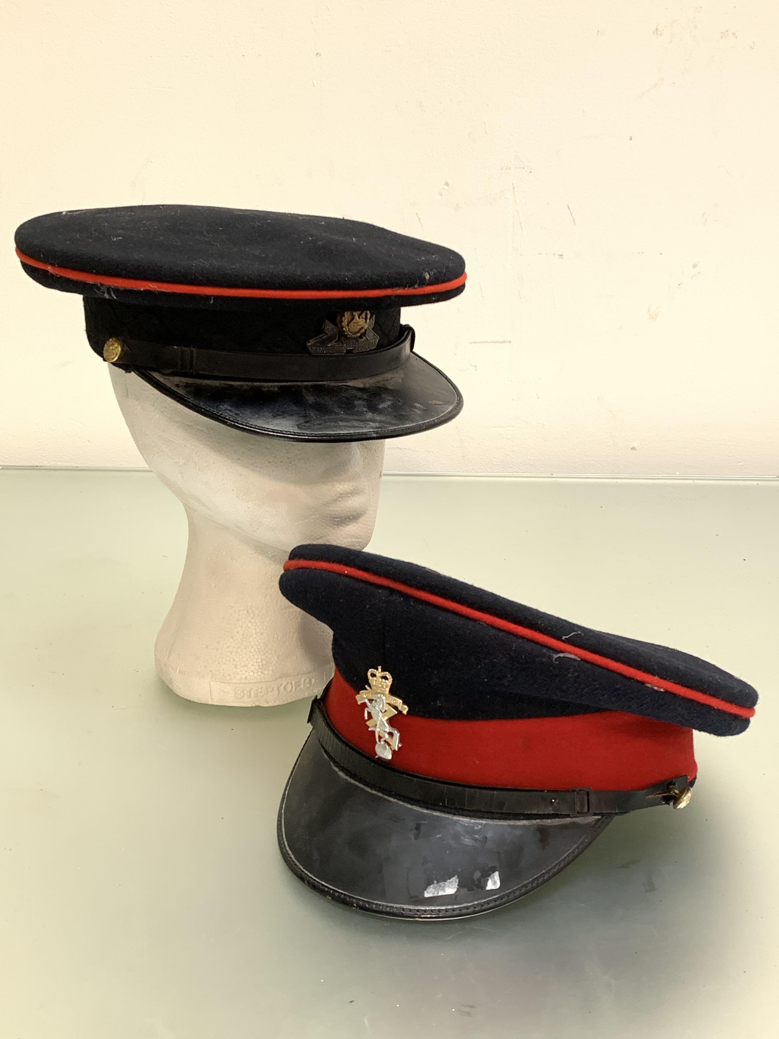 Lancashire Fuseliers officer's cap with bi-metal cap badge, Moss Bros. R.E.M.E. O/R cap staybright