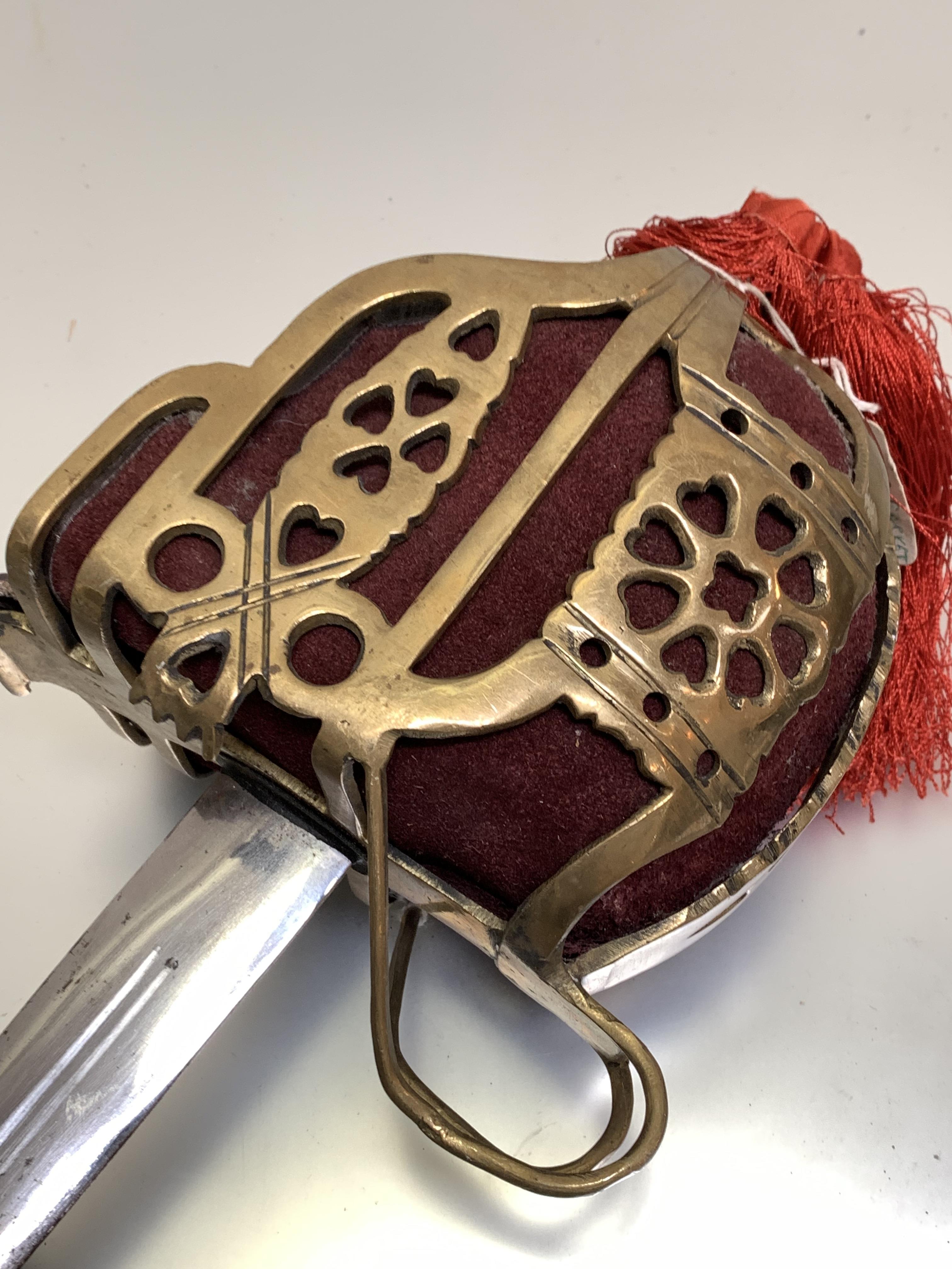 A Scottish brass hilted basket sword (modern construction) the brass hilt with felt liner and - Image 2 of 6