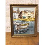 Continental school, Southern European harbour scene, oil, signed bottom right, (45cm x 35cm)