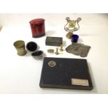 A mixed lot including a vintage Player's cigarette tin, an Edwardian metal mesh purse, a box with