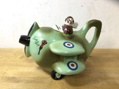A vintage Carlton Ware china novelty teapot in the form of a bi-plane with camouflage (14cm h)