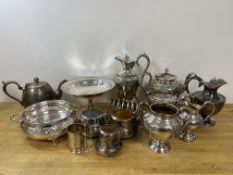 A quantity of Epns including tazza, claret jug, teapots, sugar bowls, etc (a lot)