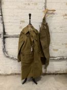 WWII Dispatch rider's heavy duty coat and breeches dated 1944, trousers dated 1941