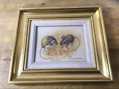 Marjorie Stephenson, Wood Mice, watercolour, signed bottom right, paper label versoex Macaulay